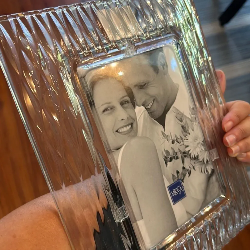 New in box MIKASA Glass beveled Picture frame. Great for weddings.